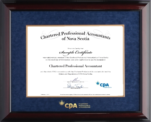 Glossy mahogany wood frame with blue velvet mat & gold fillet, for HORIZONTAL CPA NS designation