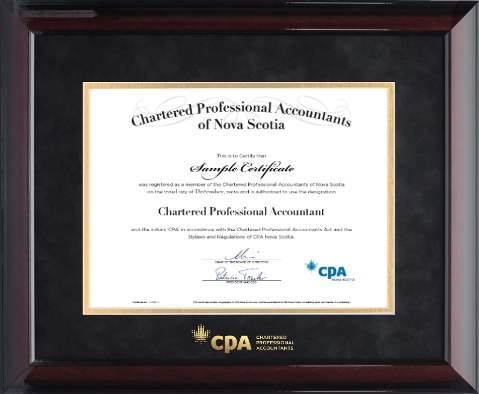 Glossy mahogany wood frame with black velvet & gold double mat board, for HORIZONTAL CPA NS designation