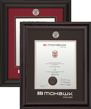 Vertical hardwood diploma frame with silver plated medallion & foil embossed logo