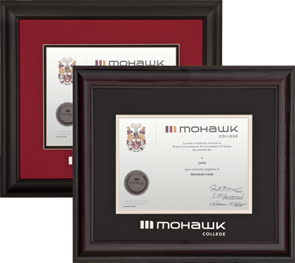 Horizontal hardwood diploma frame with silver foil embossed logo