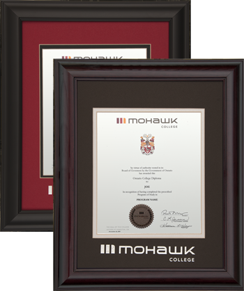 Vertical hardwood diploma frame with silver foil embossed logo