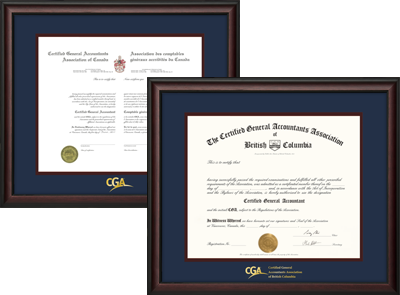 Option 2: 2x Satin (120910)Mahogany Finish Frames / CGA BC and CGA Canada Certificates (TM-NPB / BM-M)