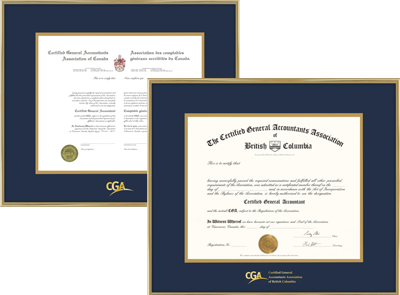 Option 1 - 2x Bright gold Metal Frames for CGA BC and CGA Canada Certificates (TM-NPB / BM-SG)