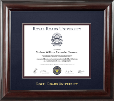 Hardwood with mahogany finish diploma frame with gold foil embossing