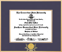 Gold Satin Metal Diploma Frame With Medallion and Laurel Leaf