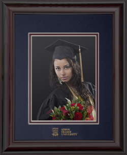 Mahogany finish small photo frame for a 5x7 photo with gold foil embossed SFU logo