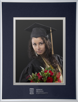 Satin silver metal large photo frame for an 8x10 photo with silver foil embossed logo