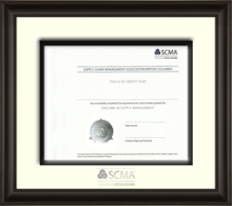 Satin black wood frame (120900) for diploma in Supply Chain Management (BC logo in silver)