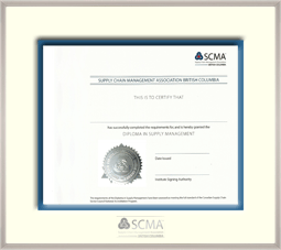 Satin silver metal frame for diploma in Supply Chain Management (BC logo in silver)