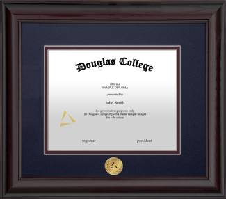 Hardwood with glossy mahogany finish diploma frame with custom 24K gold plated medallion