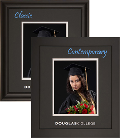 Satin black hardwood photo frames for an 8x10 graduation photo, with silver embossed logo.