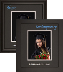 Satin black hardwood photo frames for a 5x7 graduation photo, with silver embossed logo.